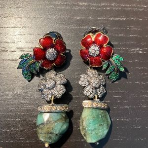 Art decor enamel and malachite dangling earrings